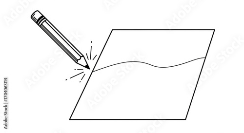 A pencil draws a wavy line on a sheet of paper, , creating a simple yet evocative illustration of creativity