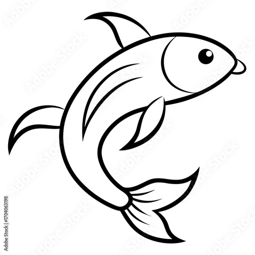 Stylized black and white outline of a leaping koi fish silhouette