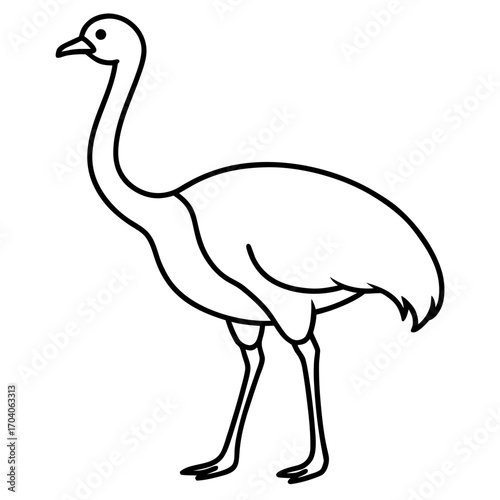 Simple black outline drawing of an ostrich standing profile view silhouette