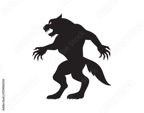 Creepy werewolf shadow graphic. Wolf beast design feature. Halloween symbol.