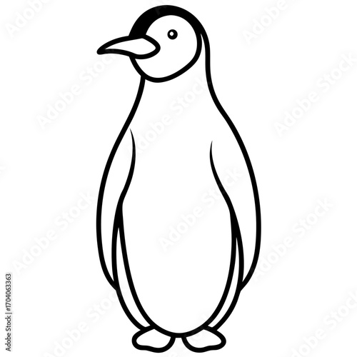 A simple black and white outline illustration of a penguin standing upright in silhouette