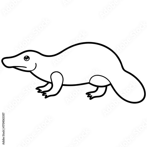 Simple black and white outline drawing of a platypus silhouette