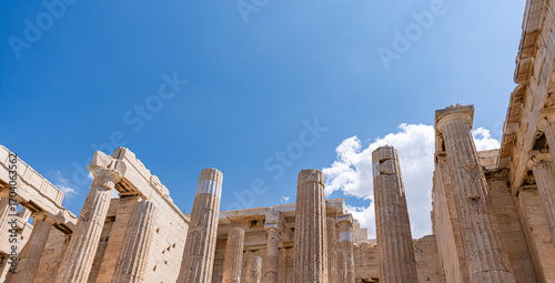 Close-up of columns of the Athenian Acropolis, Athens, Attica, Greece