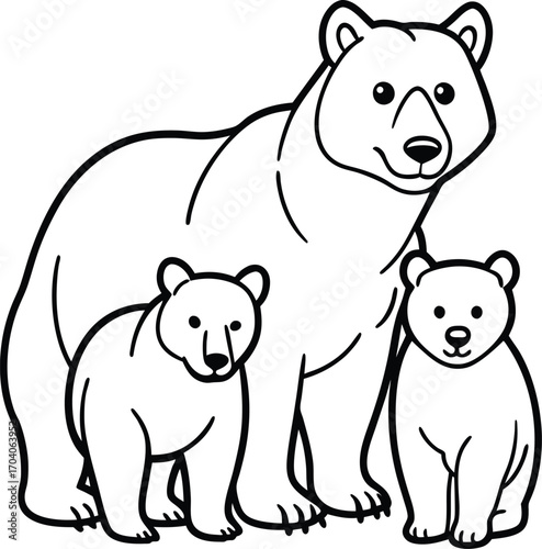 Mother bear with two cubs outline silhouette graphic art family nature wildlife animal cute adorable