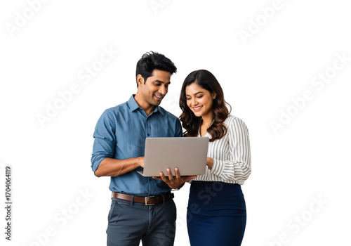 Southasian coworkers in positive discussion over a laptop