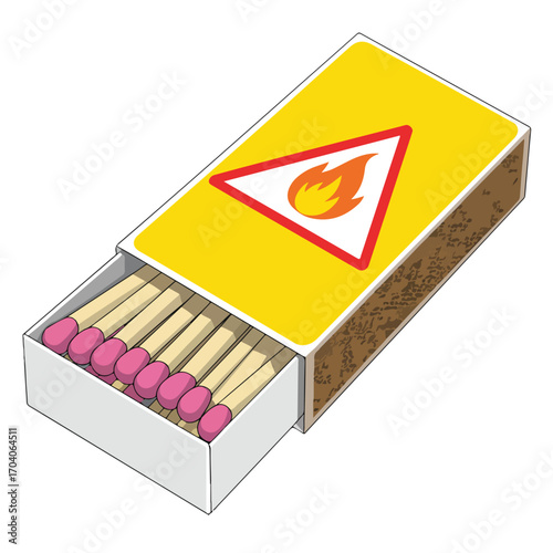 Matches in a cardboard matchbox isolated on a white background
