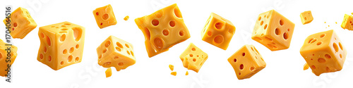 Cubed cheese pieces, scattered
