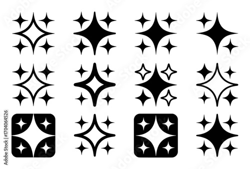 Collection of Sparkle and Shine Icons in Black and White