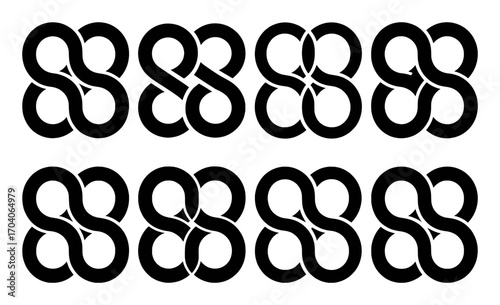 Seamless Pattern of Interlocking Infinity Symbols in Black and White