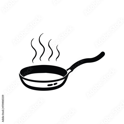 Frying pan with hot steam, cooking concept design on a white background
