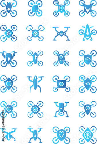 Aero Drone Tech Icon Set