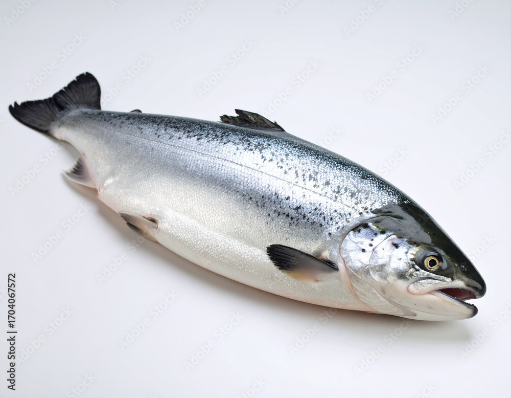 Obraz premium Fresh Silver Salmon on White Background, Close-up View