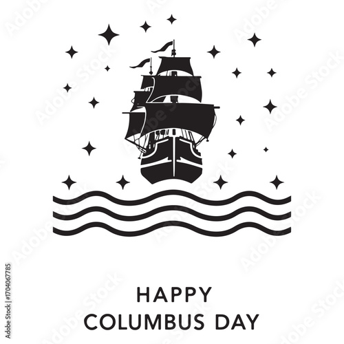 Vintage silhouette of a sailing ship under a starry sky celebrating columbus day