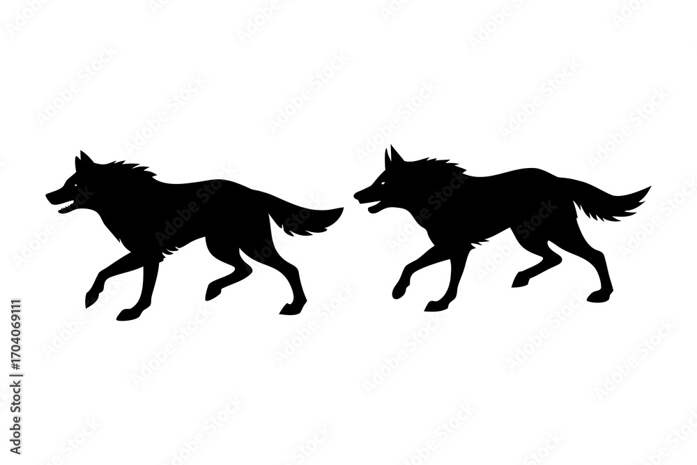 Fototapeta premium Wolf pack running silhouette illustration