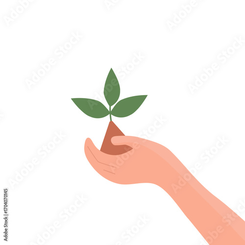 Environmental care and green plants concept with hands protecting nature and earth conservation