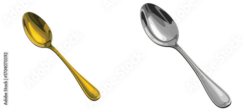 Two spoons one gold and one silver isolated on a white background in a side by side comparison view