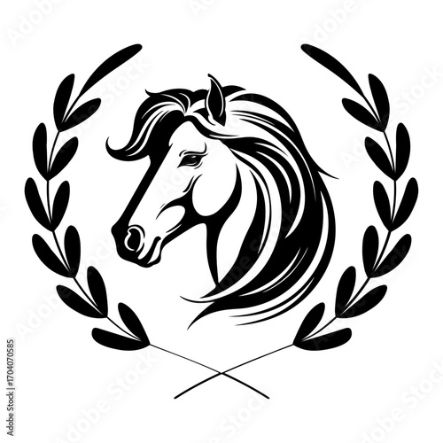 Beautiful Head Horse with Wreath Laurel Vector, Horse Svg Cut File
