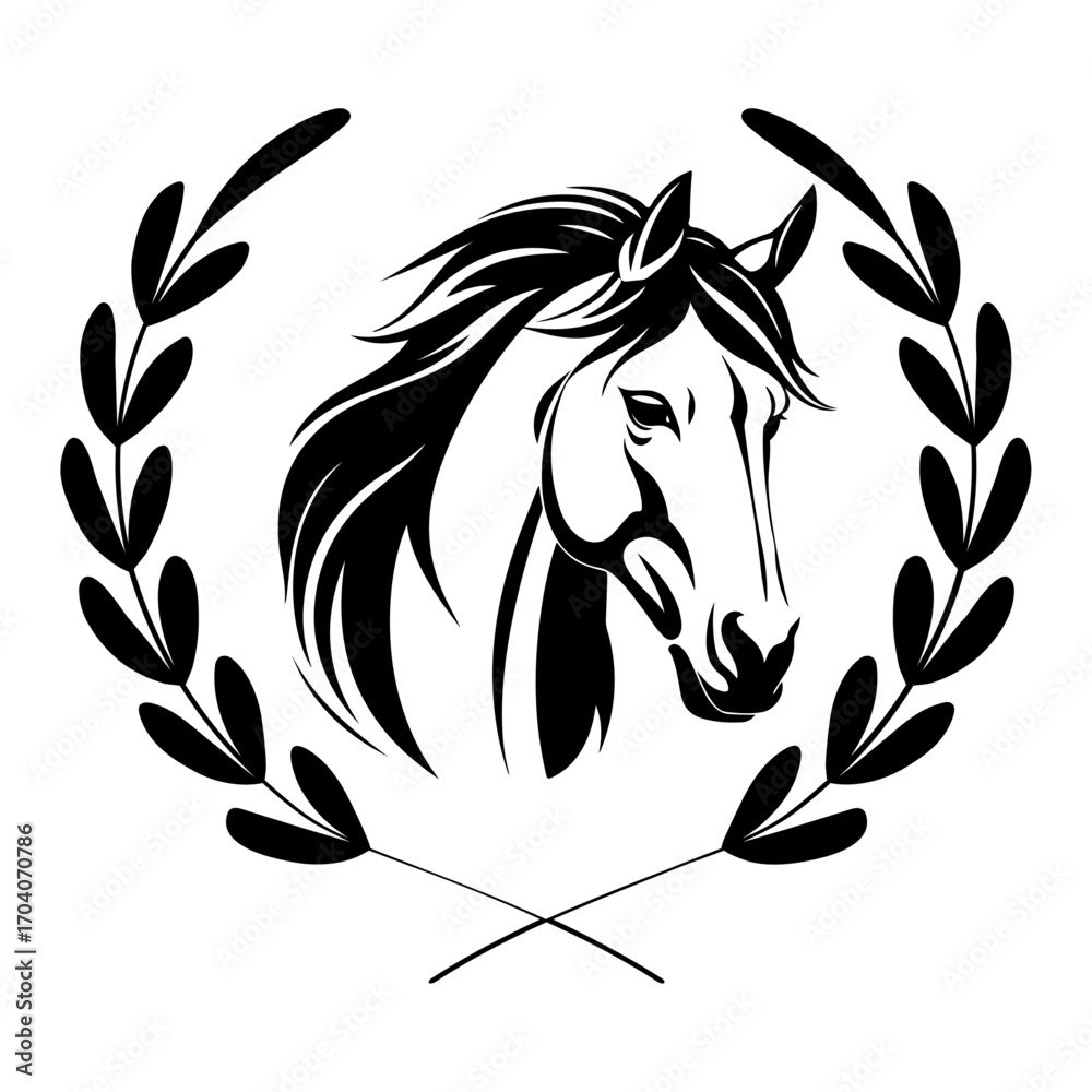 Fototapeta premium Beautiful Head Horse with Wreath Laurel Vector, Horse Svg Cut File