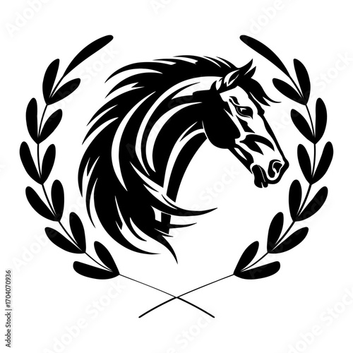 Beautiful Head Horse with Wreath Laurel Vector, Horse Svg Cut File