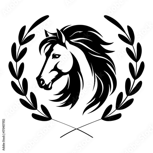 Beautiful Head Horse with Wreath Laurel Vector, Horse Svg Cut File