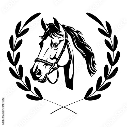 Beautiful Head Horse with Wreath Laurel Vector, Horse Svg Cut File