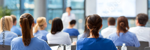 Medical Professionals Attending a Seminar in Hospital Auditorium