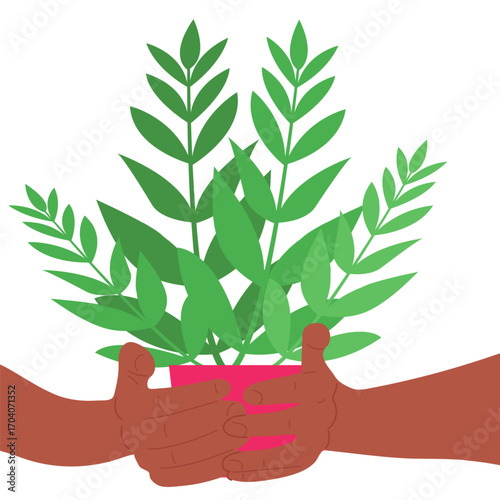 Environmental care and green plants concept with hands protecting nature and earth conservation