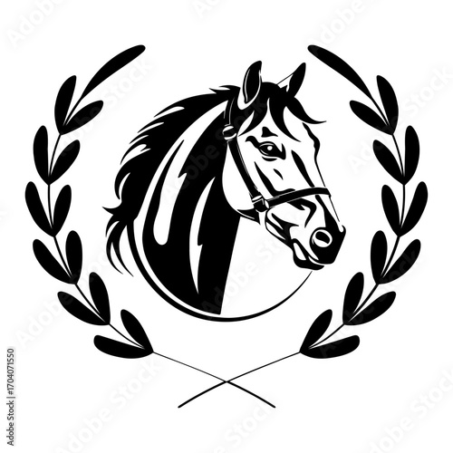 Beautiful Head Horse with Wreath Laurel Vector, Horse Svg Cut File