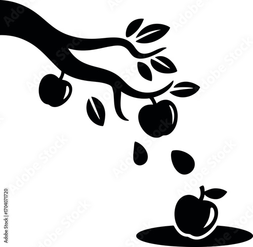 Silhouette of a tree with fruit falling down