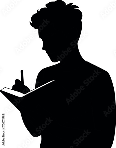 Silhouette of a person holding a diary or journal