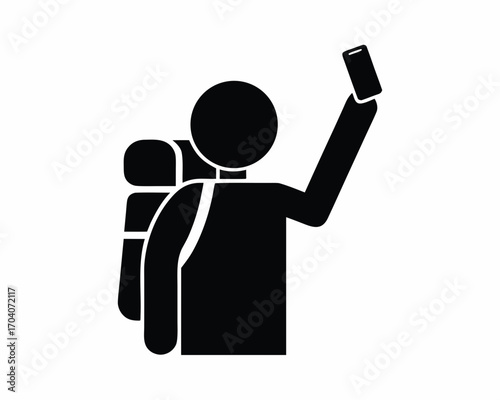 tourist taking selfie icon  silhouette vector isolated on white background