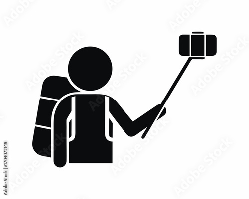 tourist taking selfie icon  silhouette vector isolated on white background
