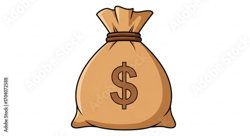 A cartoonstyle money bag with a dollar sign, , representing wealth, finance, and economic prosperity