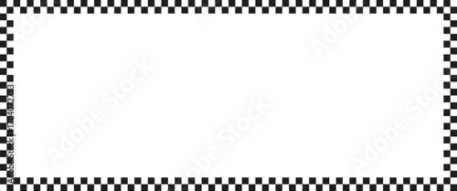 Black and white checkerboard rectangle frame with empty center space. Simple border design for text, photos, and creative projects. Perfect for digital art, posters, and graphic design.