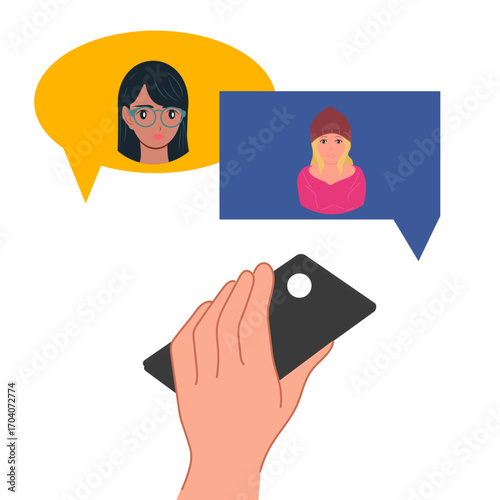 Digital communication concept with people chatting messaging online business and phone
