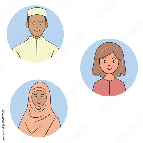 Colorful flat avatars of diverse men women and children illustrations design