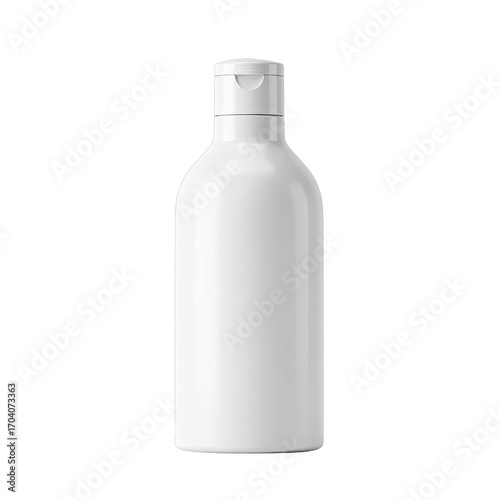 White Plastic Bottle Mockup with Dispenser Cap for Cosmetic Product Packaging Design, Suitable for Lotion, Shampoo, or Conditioner, Isolated on