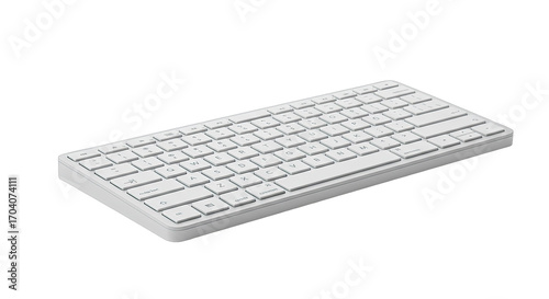 White Wireless Keyboard with Slim Design for Modern Workspace and Office Productivity, Transparent Background, 3D Render, Technology Equipment