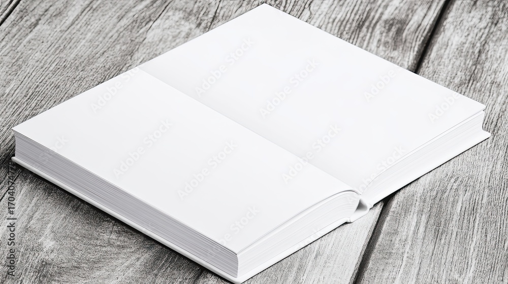 Fototapeta premium Open book with blank pages on wooden table