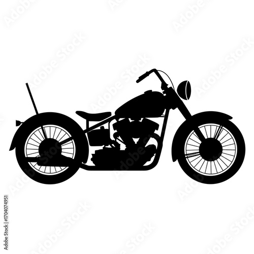 Classic Motorcycle Silhouette on White Background Offering Nostalgia and Timeless Appeal Perfect for Graphic Design and Automotive Enthusiasts