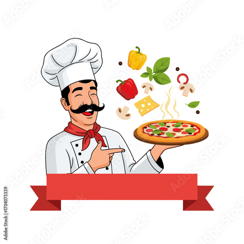 Chef Presenting Delicious Pizza with Fresh Ingredients.