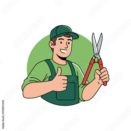 Gardener Giving Thumbs Up Holding Shears.
