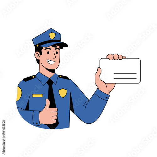 Police Officer Showing Identification Card and Giving Thumbs Up.