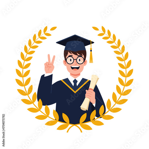 Graduation Celebration with Diploma and Laurel Wreath.
