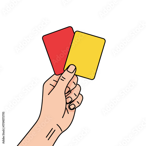 Hand holding red and yellow soccer cards.