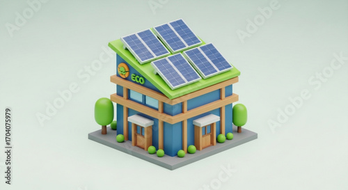 Ecofriendly building with solar panels on the roof sustainable architecture concept with renewable energy source 3d render