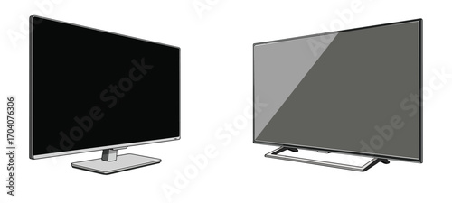 Two televisions displayed side by side with different screen states on a white background setting here now