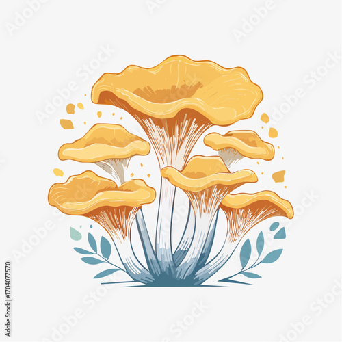 Vibrant golden chanterelle mushroom cluster.  Culinary and nature-themed designs