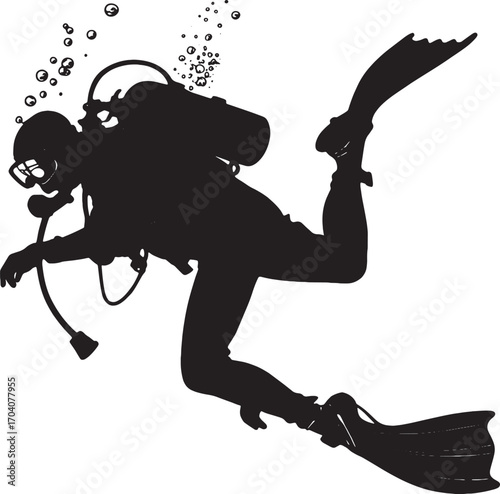 Diver Silhouette: A monochrome silhouette of a diver exploring the underwater world, a symbol of adventure and aquatic exploration.