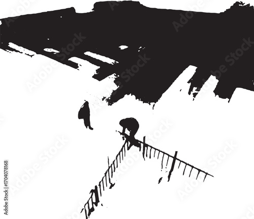 Rooftop silhouettes: Monochrome artistry, depicting figures on a rooftop against the sky, evoke intrigue and capture the essence of urban landscapes and construction activities.